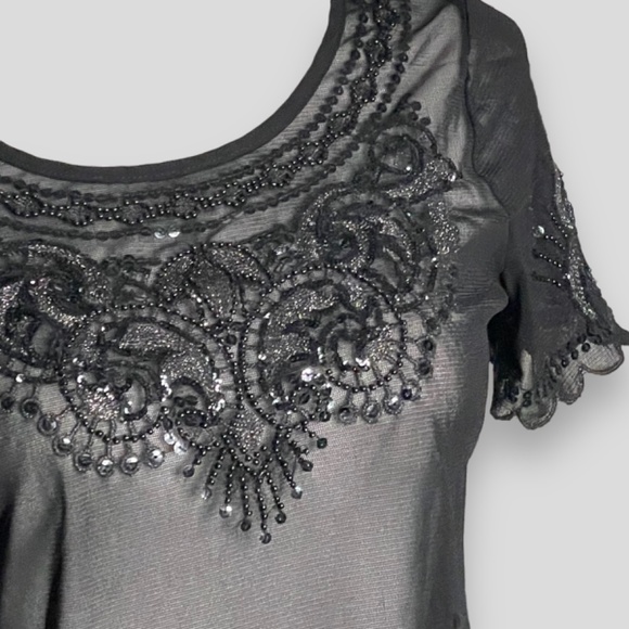 Express Black Whimsygoth Sequined Mesh Sheer Top Size XS - Vintage Express - Picture 3 of 10